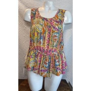 Rachel Zoe Nordstrom Pink Paisley Print Tank Top drawstring waist Size small